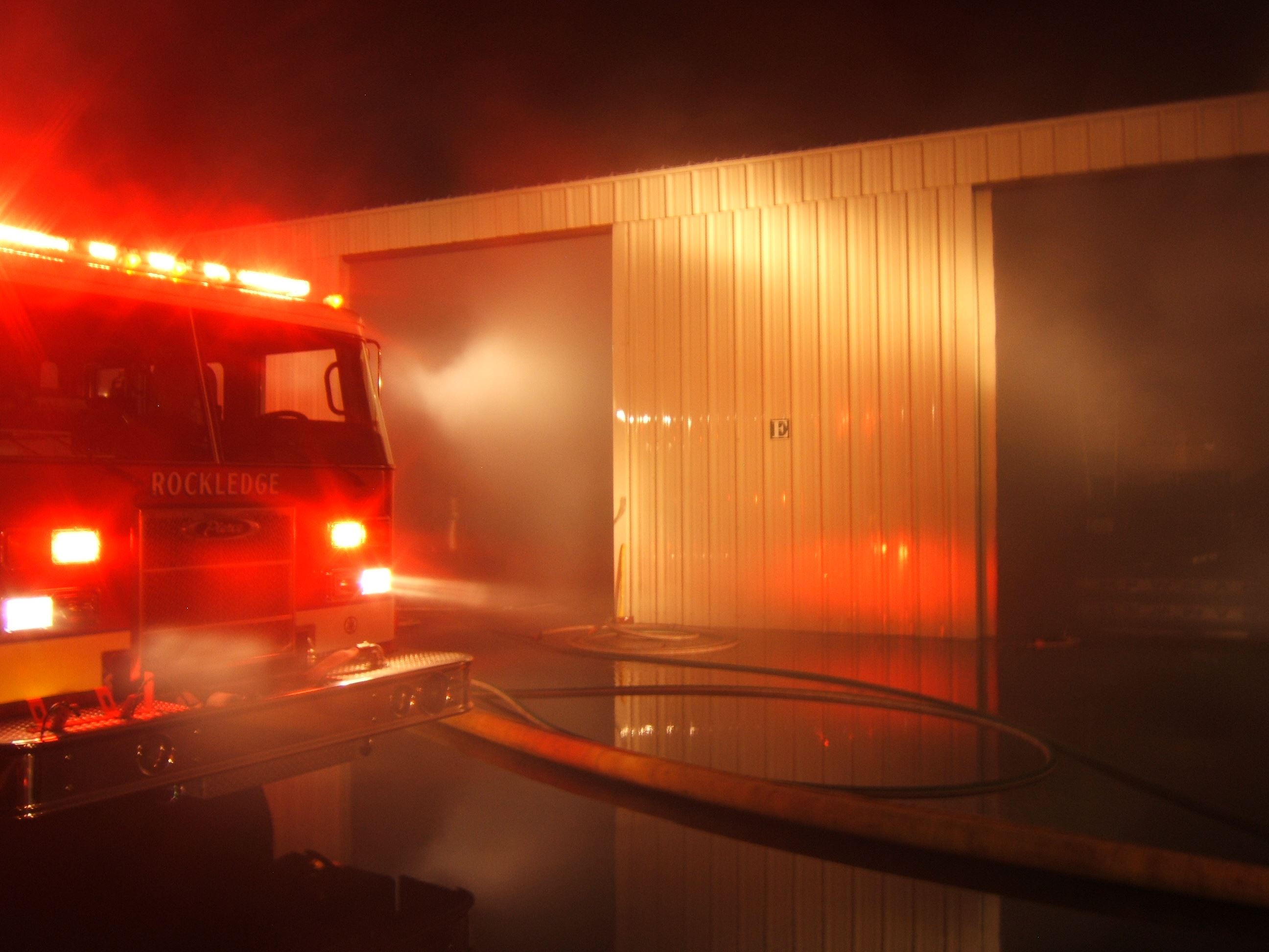 Fire truck lights at night
